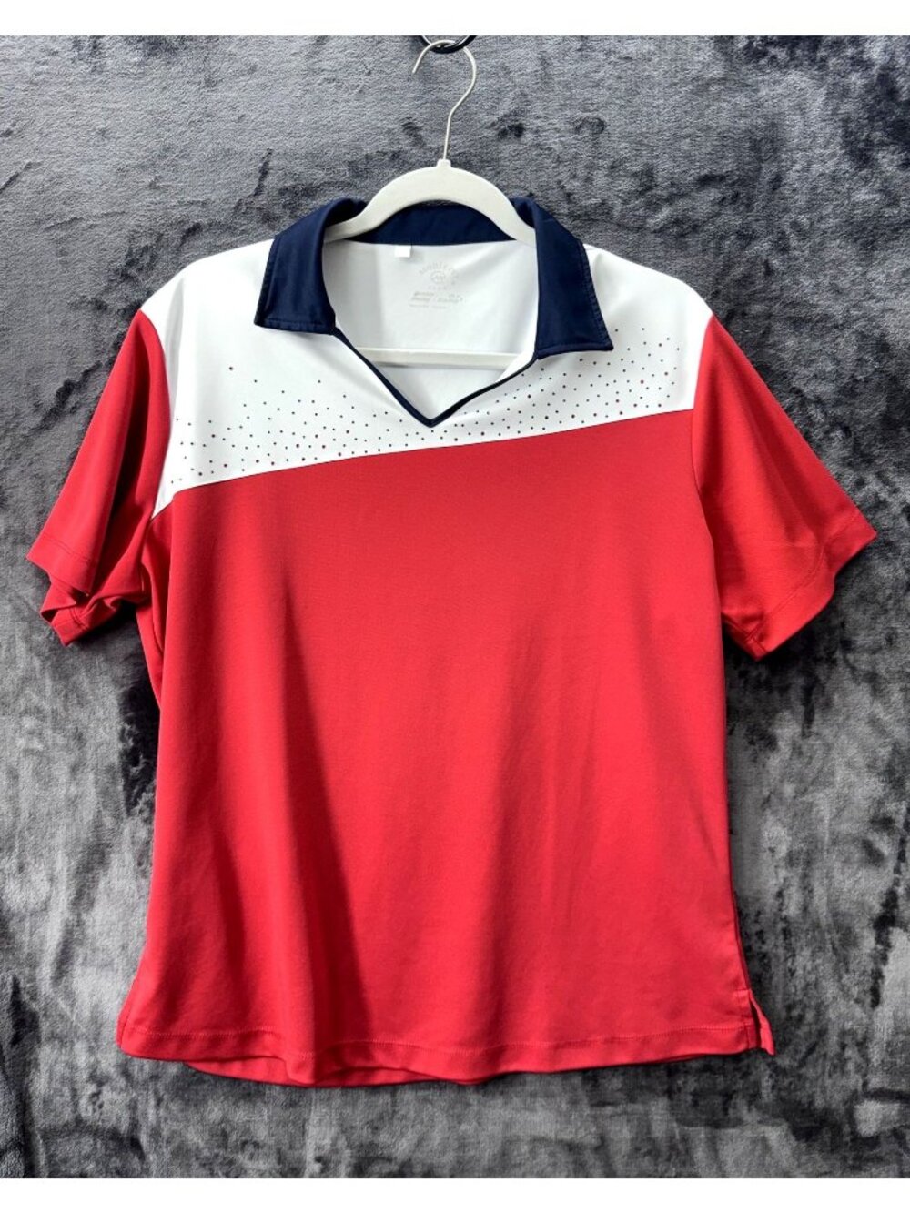 Monterey Club Sport Golf Polo Shirt Womens XL Red White & Blue Rhinestones